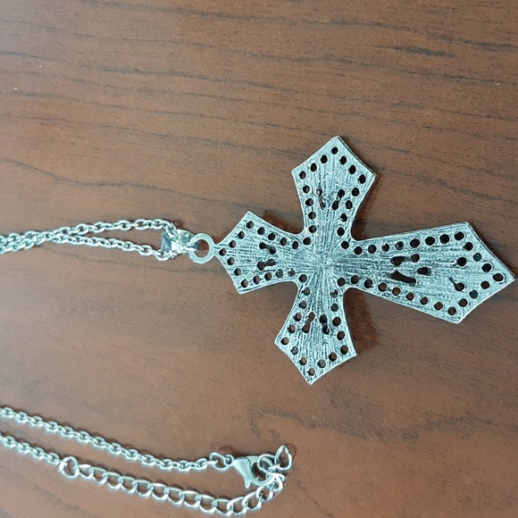 Turquoise Cross Necklace - Silver - Picture 2 of 3